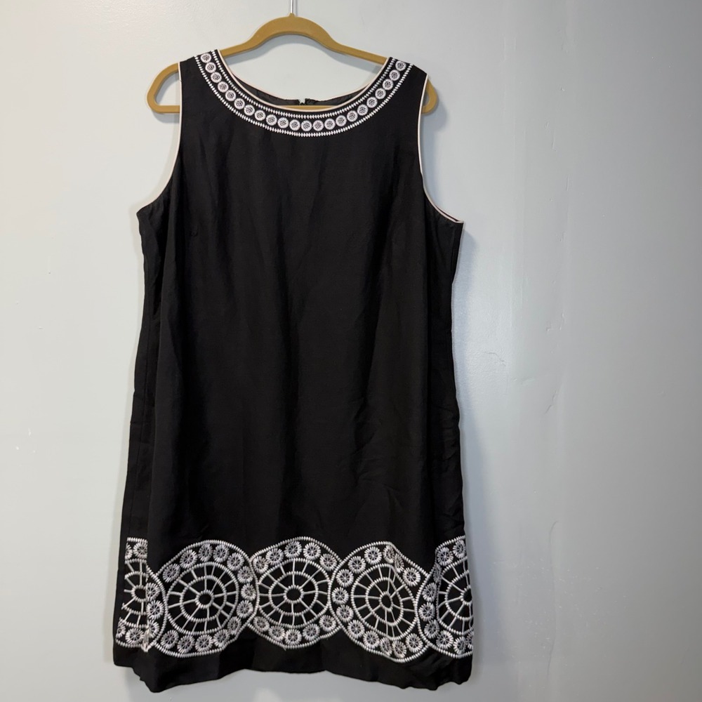 Jessica Howard Black Linen Blend Embroidered Shift Dress 16W Business Casual